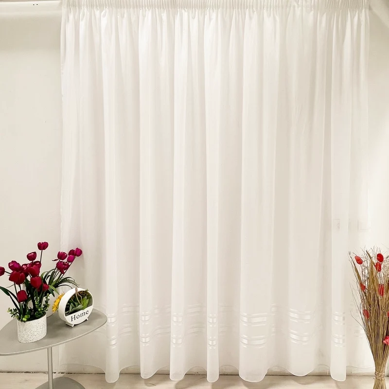 Gardine Voile Streifen Silber Creme – mit Kräuselband (1 Stück)
