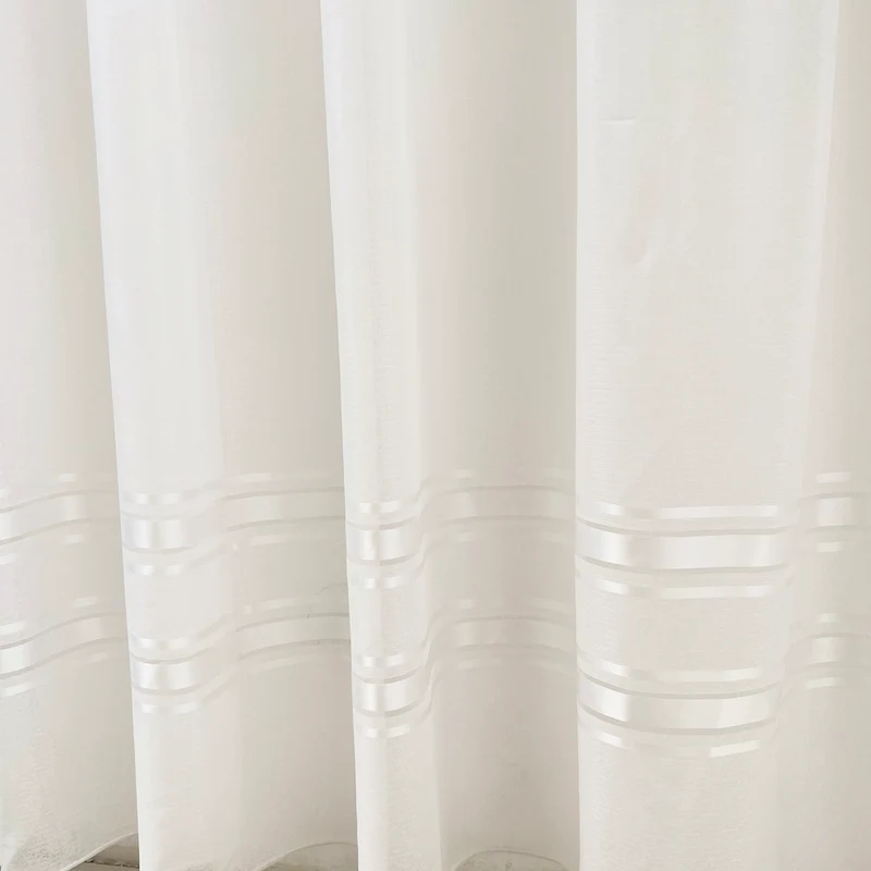 Gardine Voile Streifen Silber Creme – mit Kräuselband (1 Stück)