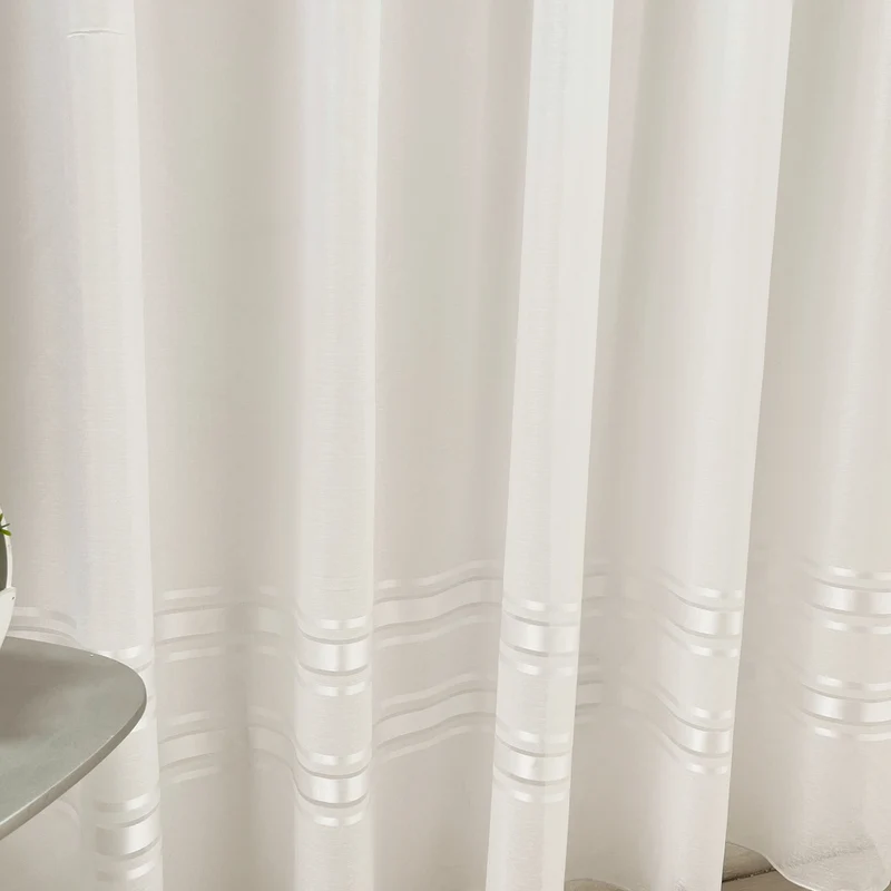 Gardine Voile Streifen Silber Creme – mit Kräuselband (1 Stück)