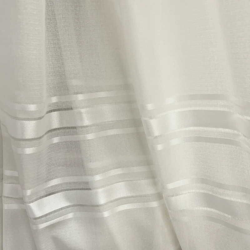 Gardine Voile Streifen Silber Creme – mit Kräuselband (1 Stück)
