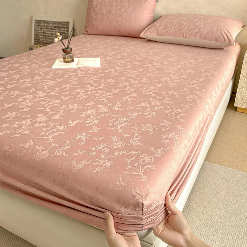 Weiches Spannbettlaken-Set aus 100 % Baumwoll-Jacquard mit umlaufendem Gummizug für den Matratzenschoner – ultimativer Komfort und Stil