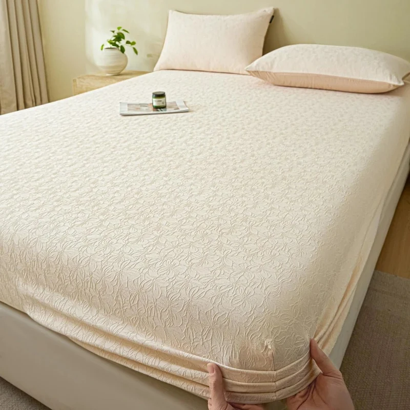 Weiches Spannbettlaken-Set aus 100 % Baumwoll-Jacquard mit umlaufendem Gummizug für den Matratzenschoner – ultimativer Komfort und Stil