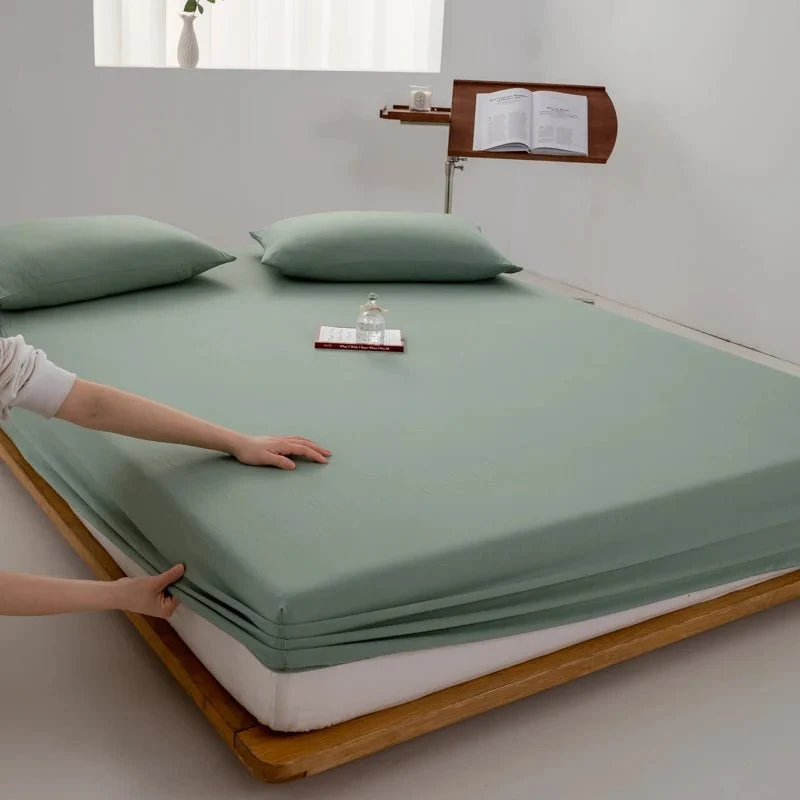 Spannbettlaken aus Baumwolle mit Gummizug, einfarbig, gewaschener Baumwoll-Matratzenbezug für Einzel-, Doppel-, Kingsize- und Queensize-Betten (140/160/200 cm)