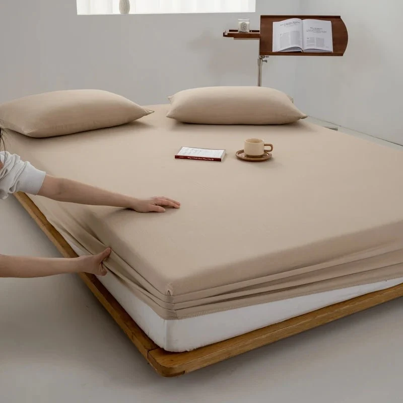 Spannbettlaken aus Baumwolle mit Gummizug, einfarbig, gewaschener Baumwoll-Matratzenbezug für Einzel-, Doppel-, Kingsize- und Queensize-Betten (140/160/200 cm)
