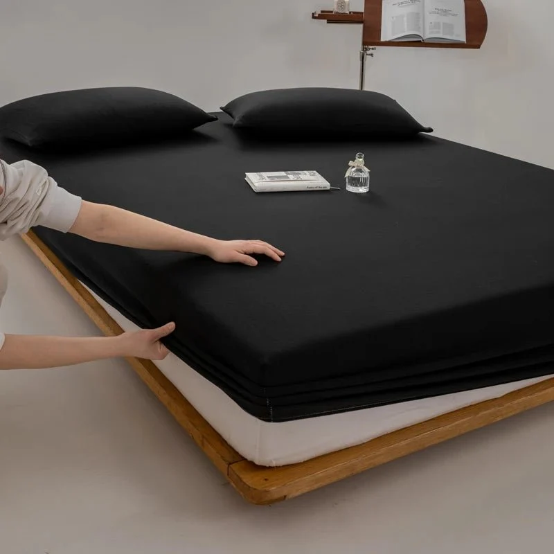 Spannbettlaken aus Baumwolle mit Gummizug, einfarbig, gewaschener Baumwoll-Matratzenbezug für Einzel-, Doppel-, Kingsize- und Queensize-Betten (140/160/200 cm)