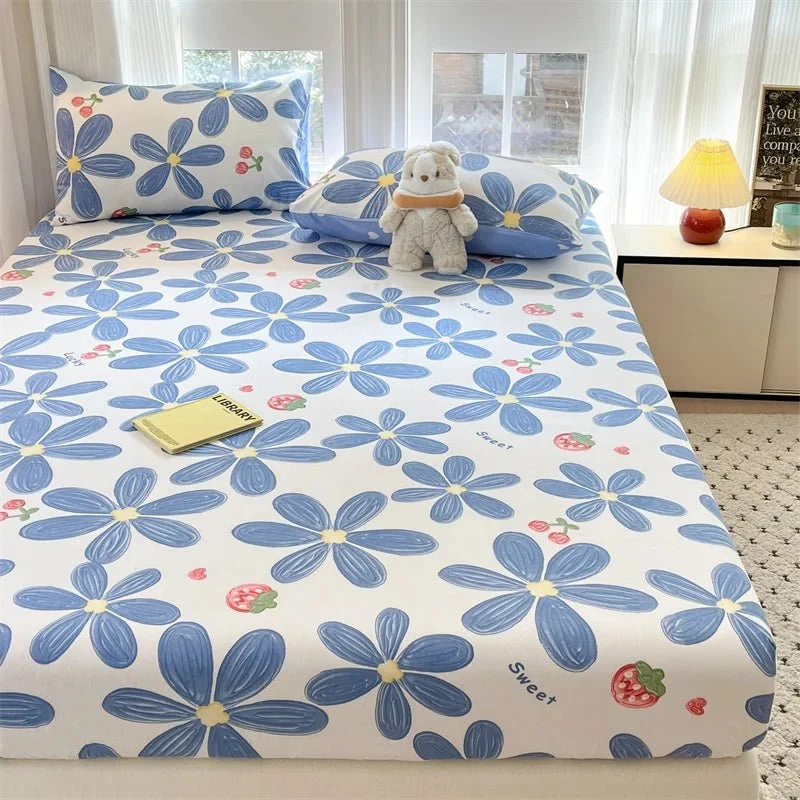 Spannbettlaken mit Blumenmuster – 100 % Baumwolle, erhältlich in den Größen Einzelbett, Queen und King.
