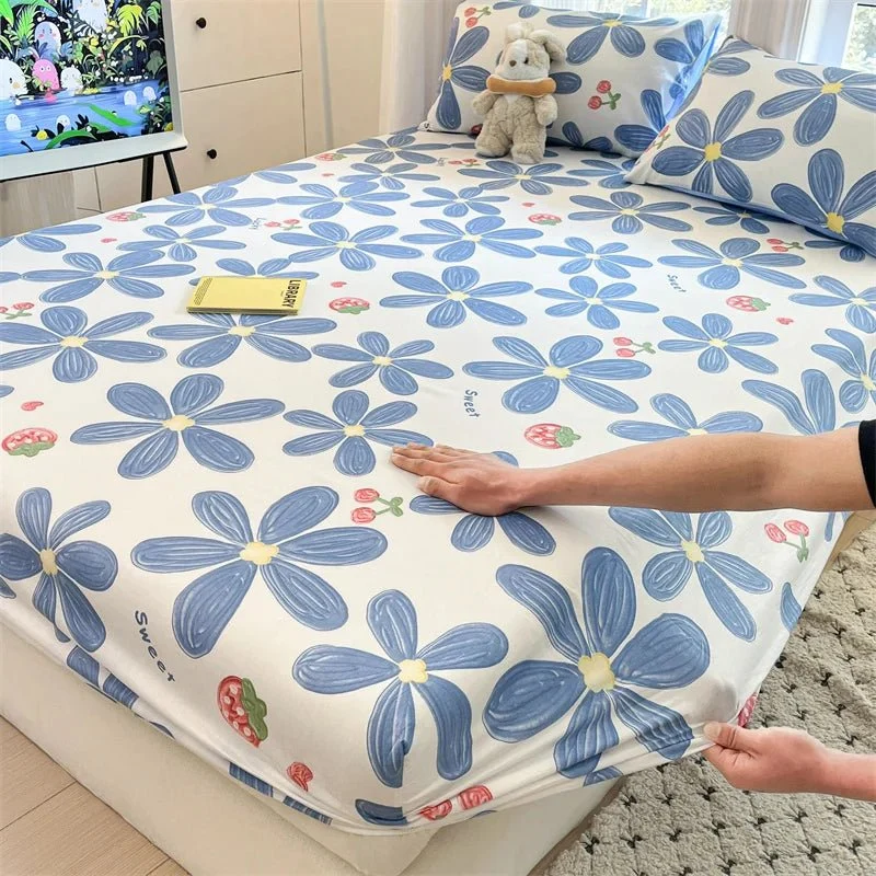 Spannbettlaken mit Blumenmuster – 100 % Baumwolle, erhältlich in den Größen Einzelbett, Queen und King.