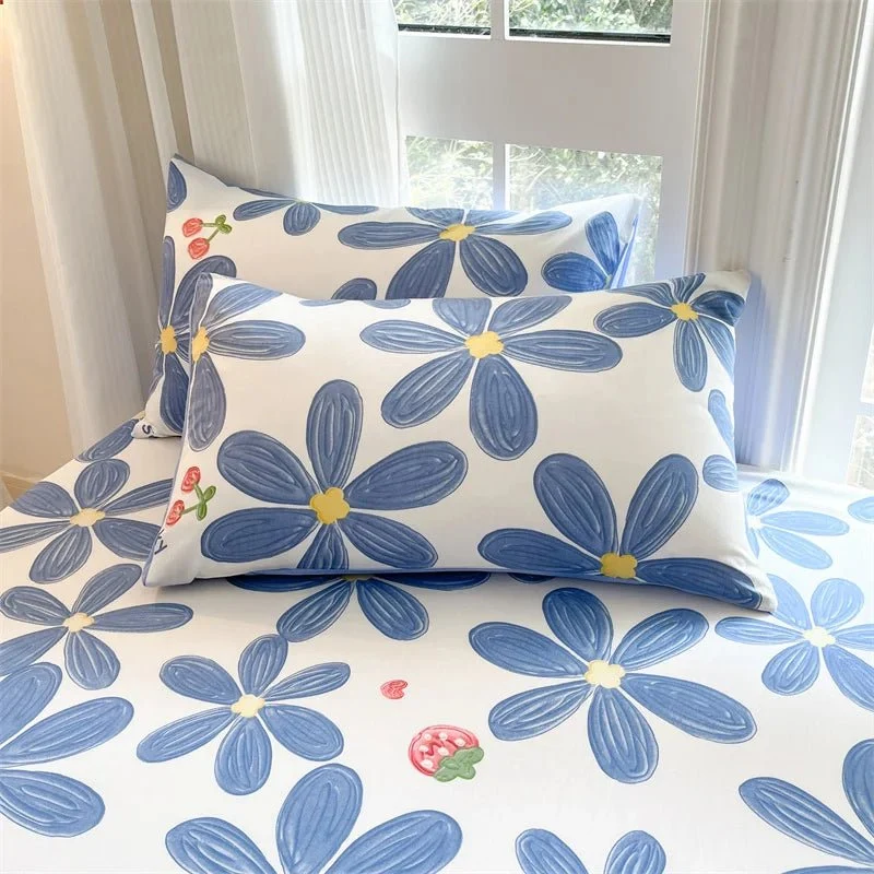 Spannbettlaken mit Blumenmuster – 100 % Baumwolle, erhältlich in den Größen Einzelbett, Queen und King.