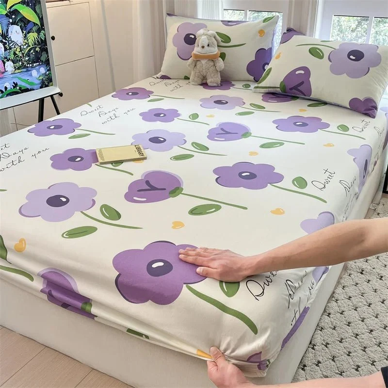 Spannbettlaken mit Blumenmuster – 100 % Baumwolle, erhältlich in den Größen Einzelbett, Queen und King.