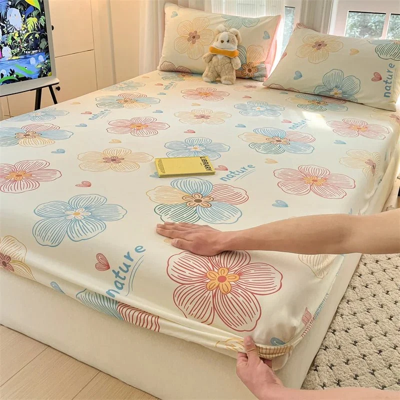 Spannbettlaken mit Blumenmuster – 100 % Baumwolle, erhältlich in den Größen Einzelbett, Queen und King.