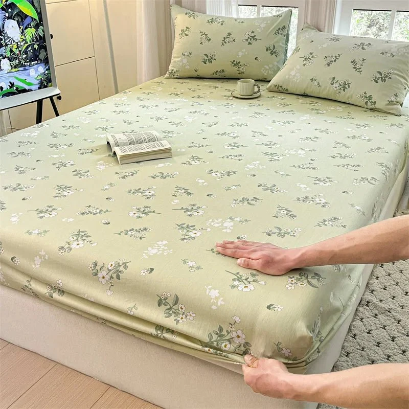 Spannbettlaken mit Blumenmuster – 100 % Baumwolle, erhältlich in den Größen Einzelbett, Queen und King.