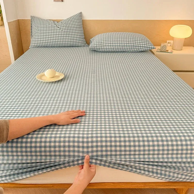 Kariertes Baumwoll-Spannbettlaken-Set mit verstellbarem Bettlaken und passenden Kissenbezügen