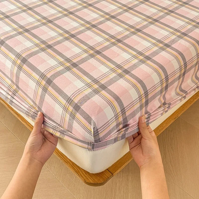 Kariertes Baumwoll-Spannbettlaken-Set mit verstellbarem Bettlaken und passenden Kissenbezügen