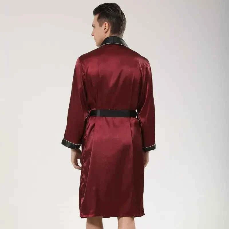 Satin-Bademantel-Set für Herren, langärmelig, 2-teilig, bestehend aus Bademantel und Shorts, seidiges Schlafset