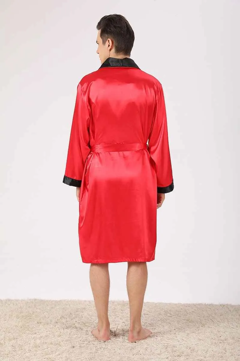 Satin-Bademantel-Set für Herren, langärmelig, 2-teilig, bestehend aus Bademantel und Shorts, seidiges Schlafset