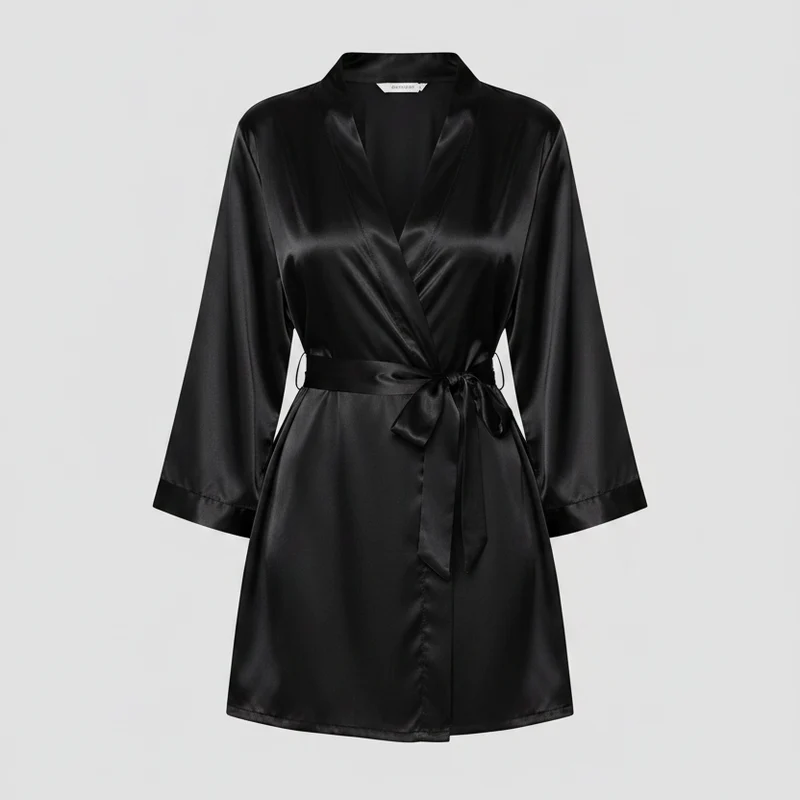 Eleganter Satin-Nachtmantel für Damen – Luxuriöses, langärmeliges Nachthemd mit V-Ausschnitt und Gürtel