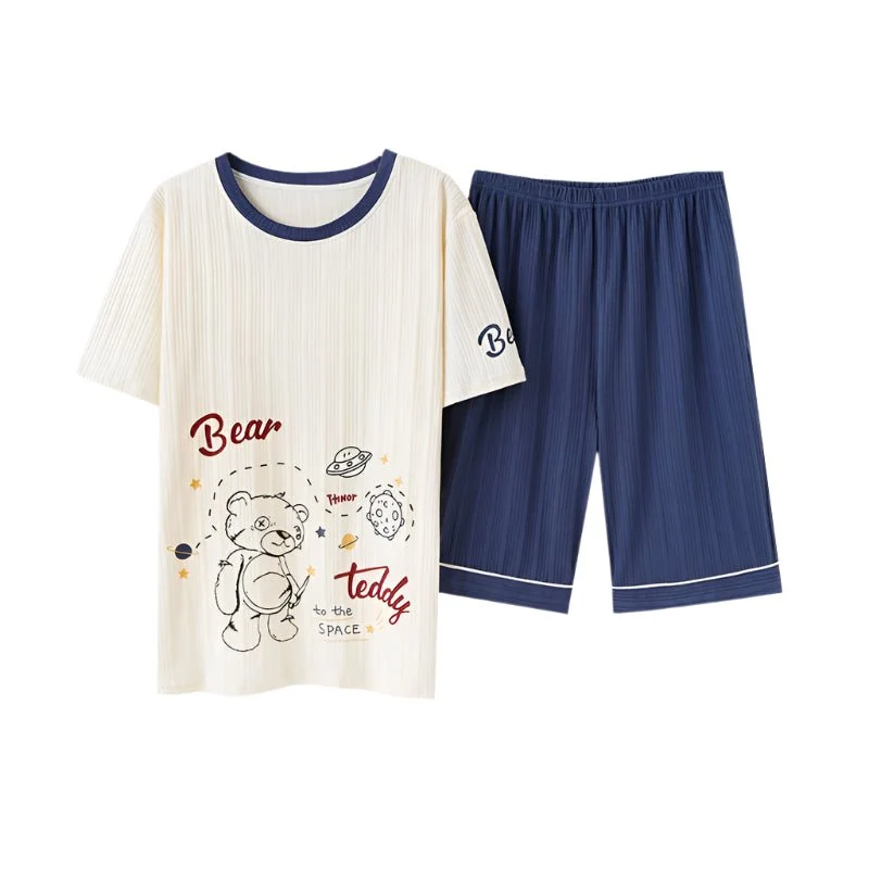 Herren-Pyjama aus weicher Baumwolle mit Cartoon-Motiven – Bequemes Set in den Größen L-3XL