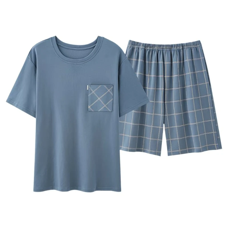 Sommerpyjama-Set für Herren – Kurzarm- und Shorts-Set aus Kunstbaumwolle