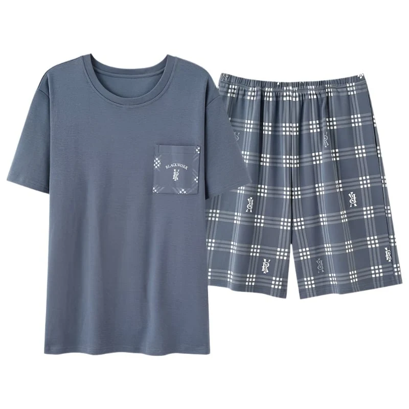 Sommerpyjama-Set für Herren – Kurzarm- und Shorts-Set aus Kunstbaumwolle