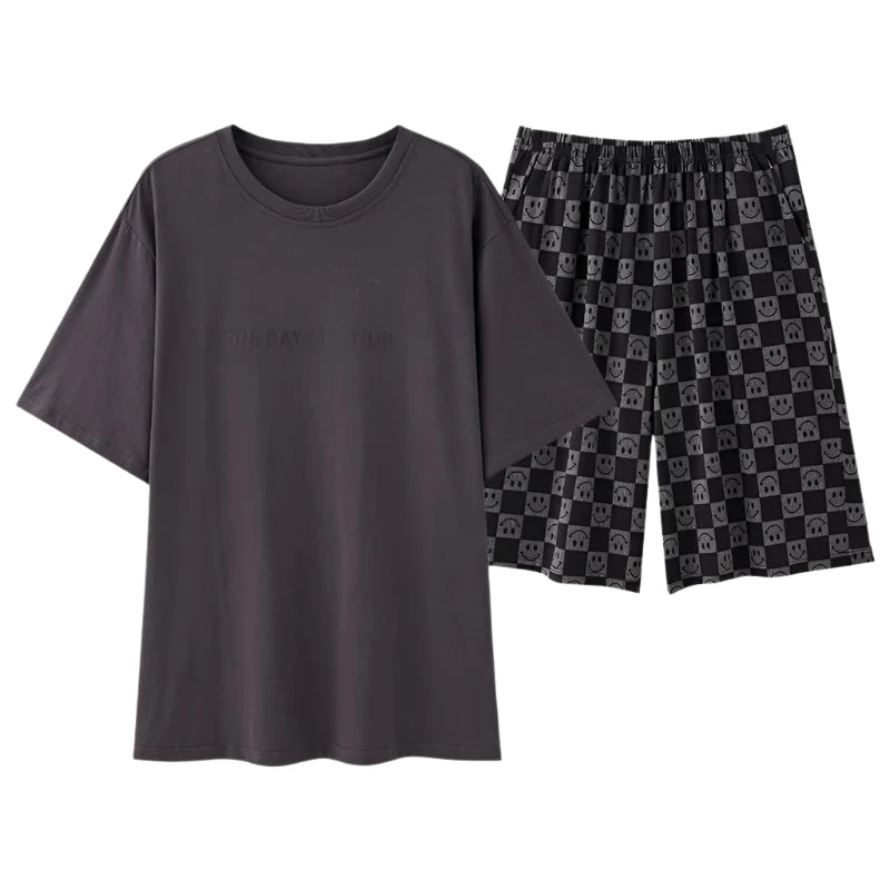 Sommerpyjama-Set für Herren – Kurzarm- und Shorts-Set aus Kunstbaumwolle