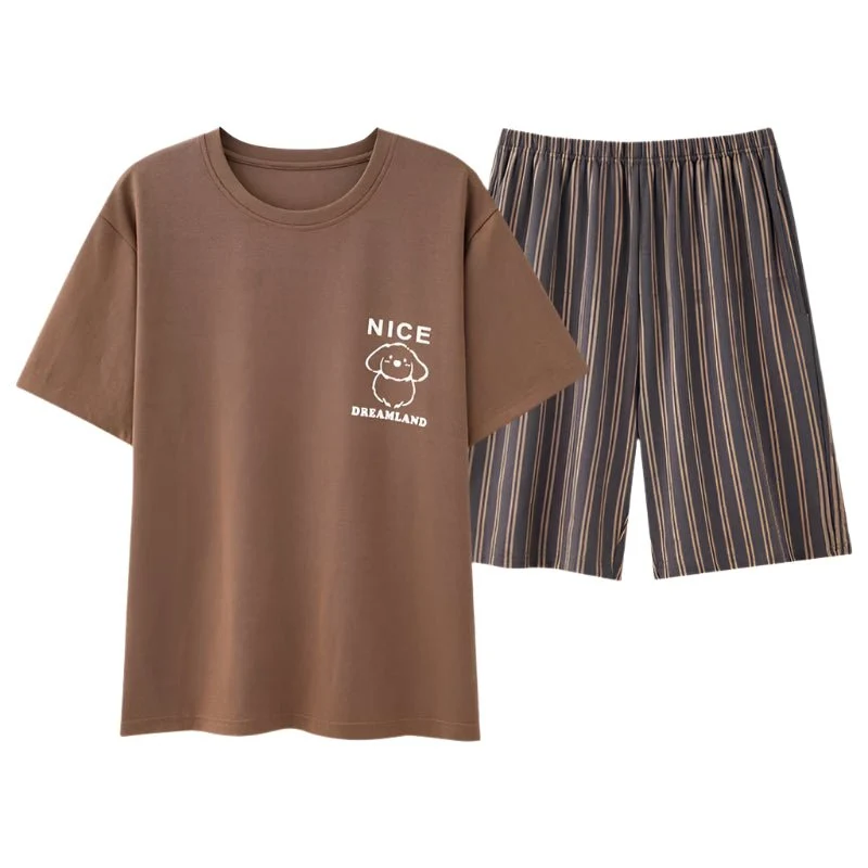 Sommerpyjama-Set für Herren – Kurzarm- und Shorts-Set aus Kunstbaumwolle