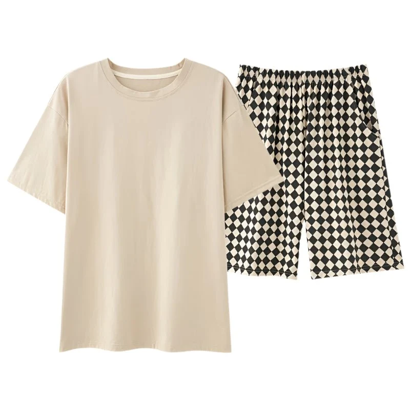 Sommerpyjama-Set für Herren – Kurzarm- und Shorts-Set aus Kunstbaumwolle