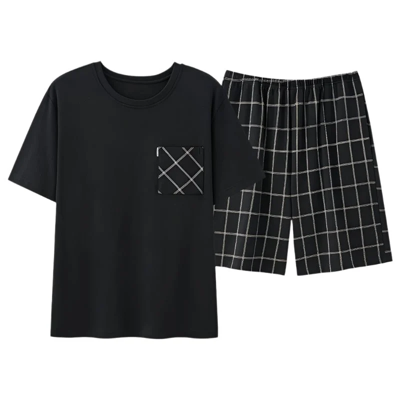 Sommerpyjama-Set für Herren – Kurzarm- und Shorts-Set aus Kunstbaumwolle