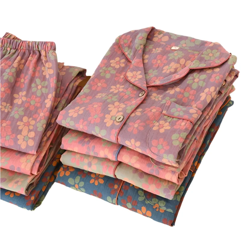 Damenpyjama-Set aus 100 % Baumwolle – Langärmeliges, garngefärbtes Jacquard-Set, 2-teilig