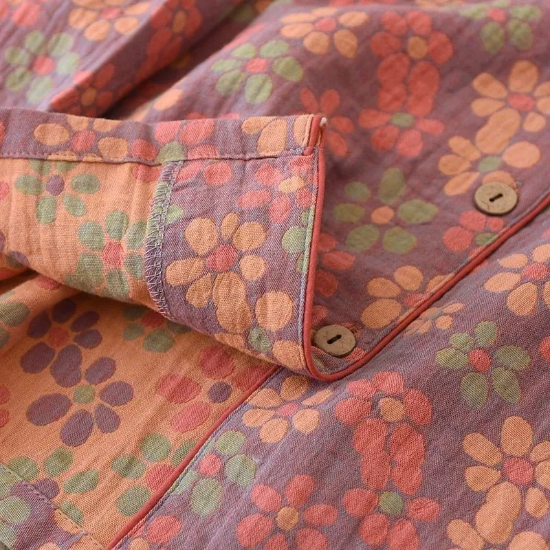 Damenpyjama-Set aus 100 % Baumwolle – Langärmeliges, garngefärbtes Jacquard-Set, 2-teilig