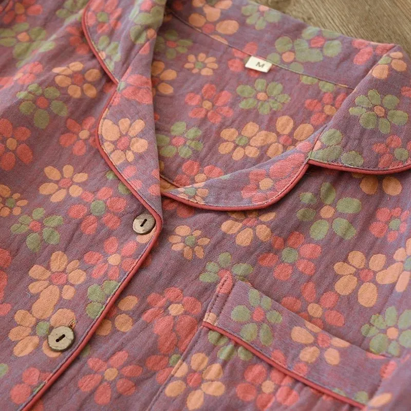 Damenpyjama-Set aus 100 % Baumwolle – Langärmeliges, garngefärbtes Jacquard-Set, 2-teilig
