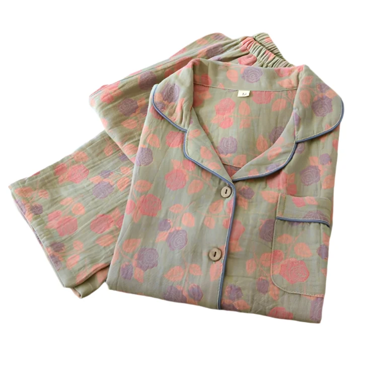 Damenpyjama-Set aus 100 % Baumwolle – Langärmeliges, garngefärbtes Jacquard-Set, 2-teilig