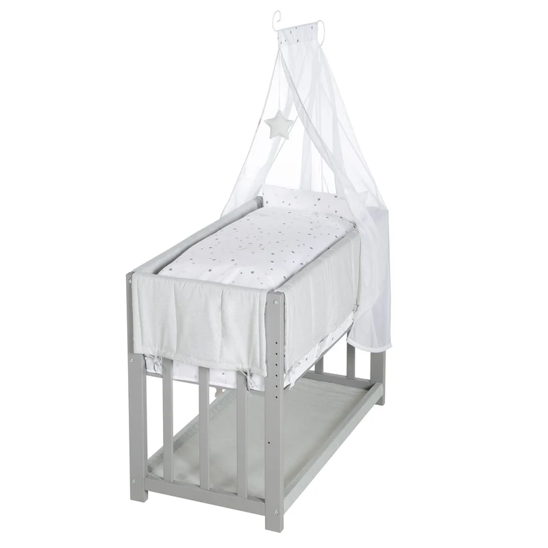 Stuben-/ Beistellbett "Sternzauber" – 3 in 1, Babybett grau, inkl. kompletten Bettzubehör