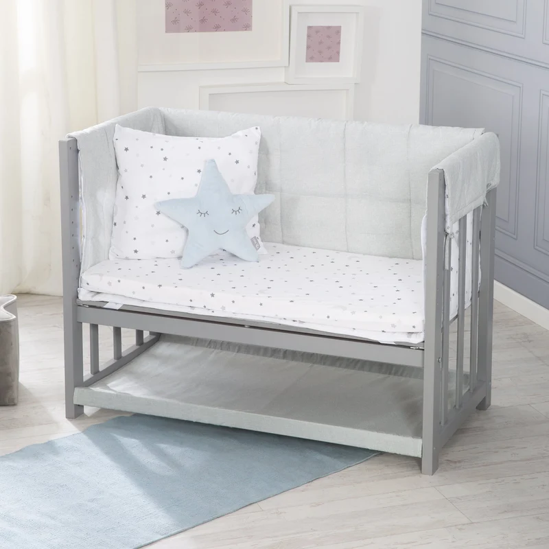 Stuben-/ Beistellbett "Sternzauber" – 3 in 1, Babybett grau, inkl. kompletten Bettzubehör