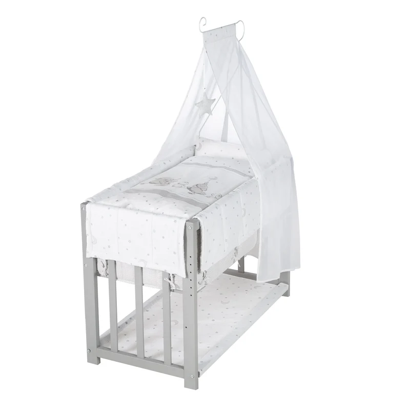 Stuben-/Beistellbett "Sternenzauber" – 4 in 1, Babybett, Wiege & Kinderbank, taupe