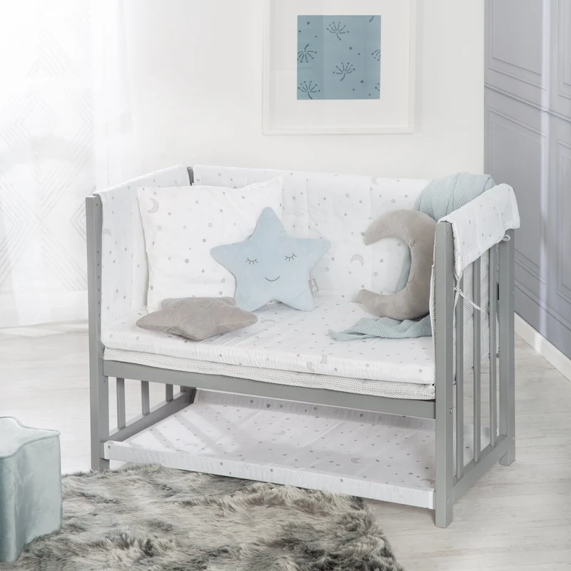 Stuben-/Beistellbett "Sternenzauber" – 4 in 1, Babybett, Wiege & Kinderbank, taupe