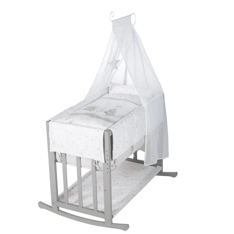 Stuben-/Beistellbett "Sternenzauber" – 4 in 1, Babybett, Wiege & Kinderbank, taupe