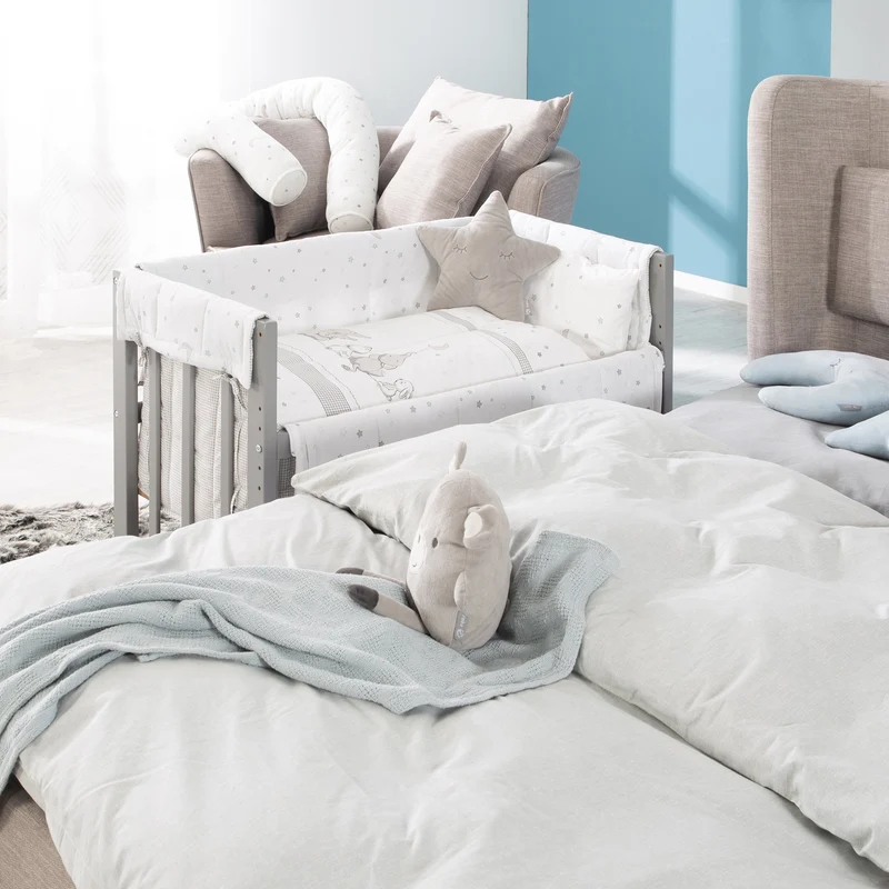 Stuben-/Beistellbett "Sternenzauber" – 4 in 1, Babybett, Wiege & Kinderbank, taupe