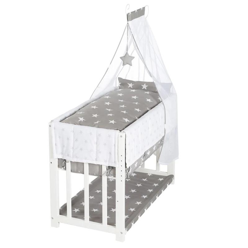 Stuben-/Beistellbett "Little Stars" – 3 in 1, Babybett weiß, inkl. kompletten Bettzubehör