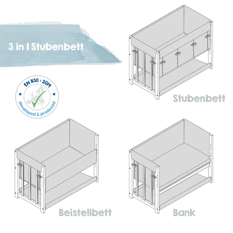 Stuben-/Beistellbett "Little Stars" – 3 in 1, Babybett weiß, inkl. kompletten Bettzubehör
