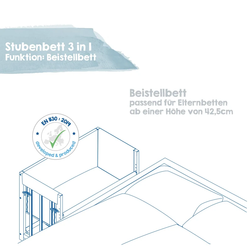 Stuben-/Beistellbett "Little Stars" – 3 in 1, Babybett weiß, inkl. kompletten Bettzubehör