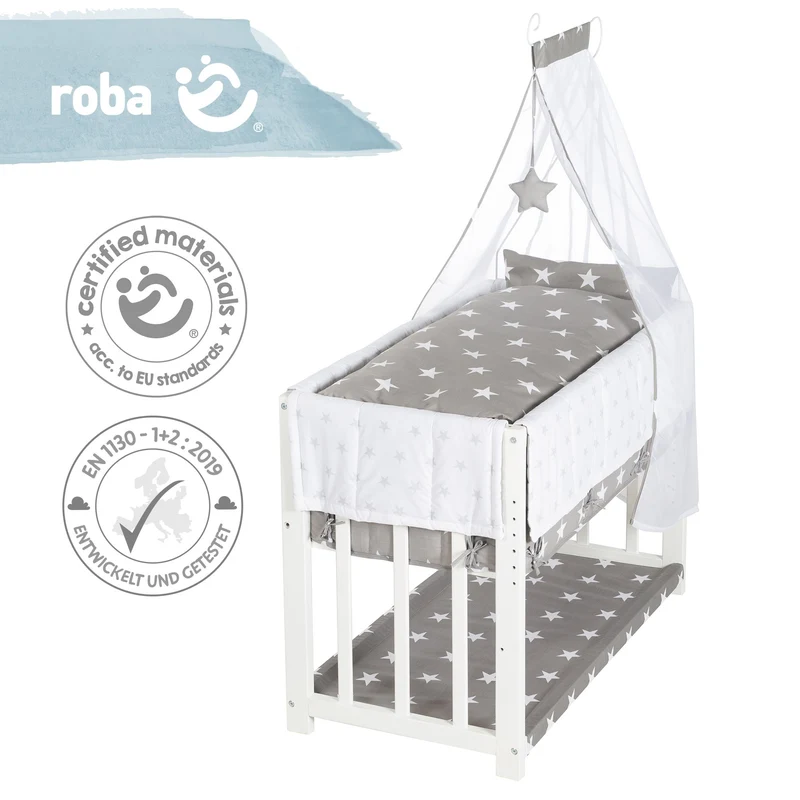 Stuben-/Beistellbett "Little Stars" – 3 in 1, Babybett weiß, inkl. kompletten Bettzubehör