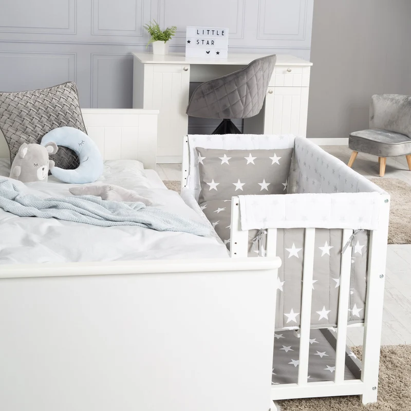 Stuben-/Beistellbett "Little Stars" – 3 in 1, Babybett weiß, inkl. kompletten Bettzubehör