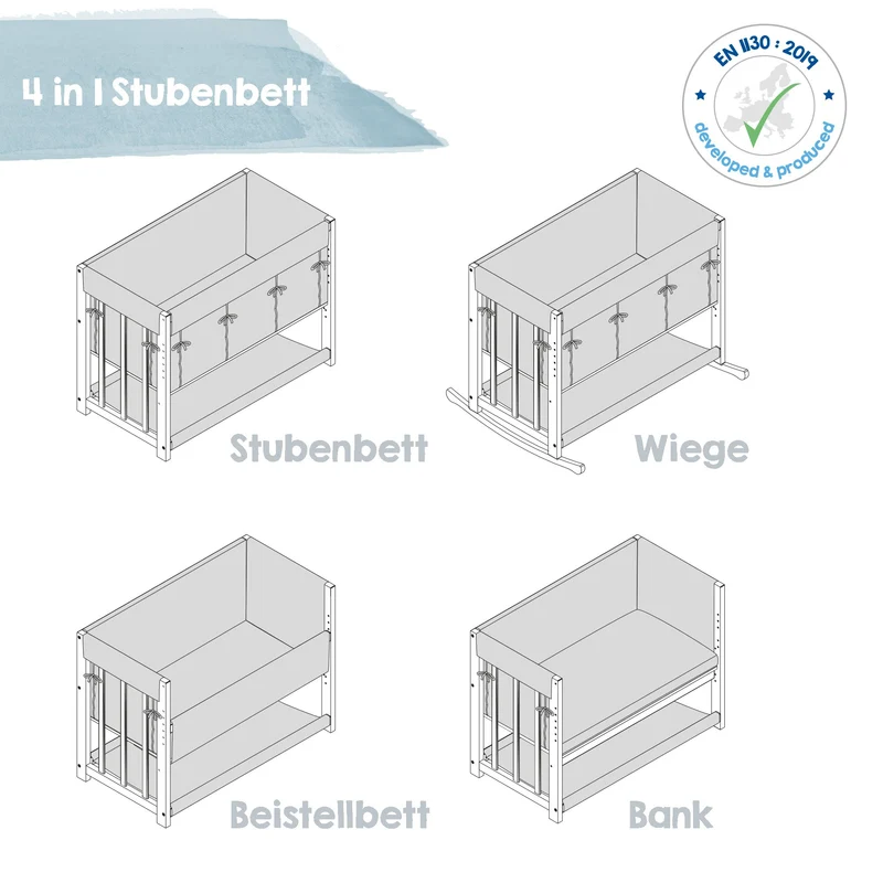 Stuben-/Beistellbett "Liebhabär" – 4 in 1, Babybett, Wiege, Kinderbank