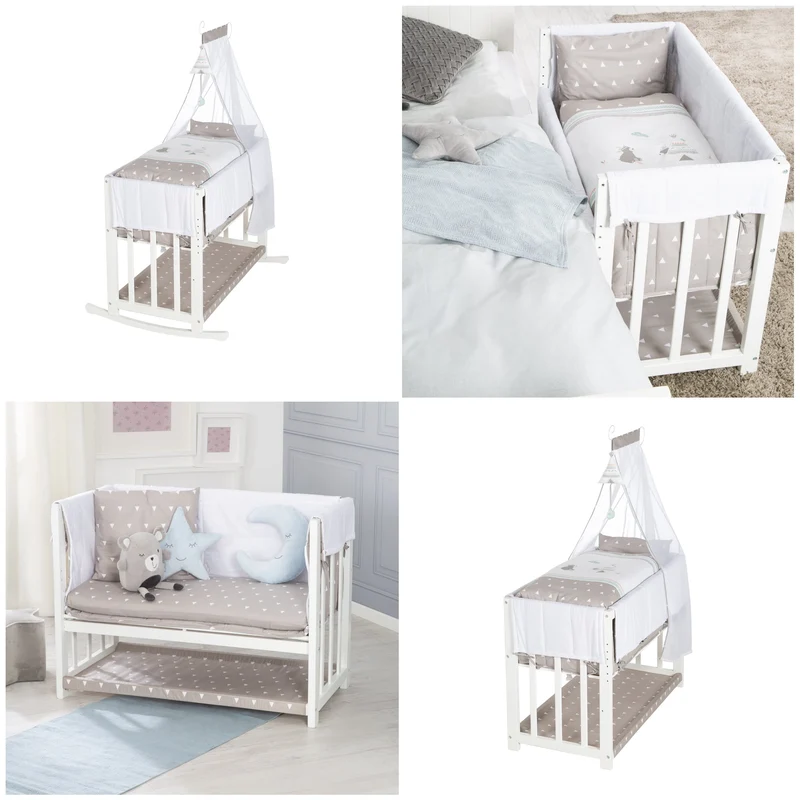 Stuben- & Beistellbett "Indibär" – 4 in 1, Babybett, Wiege & Kinderbank