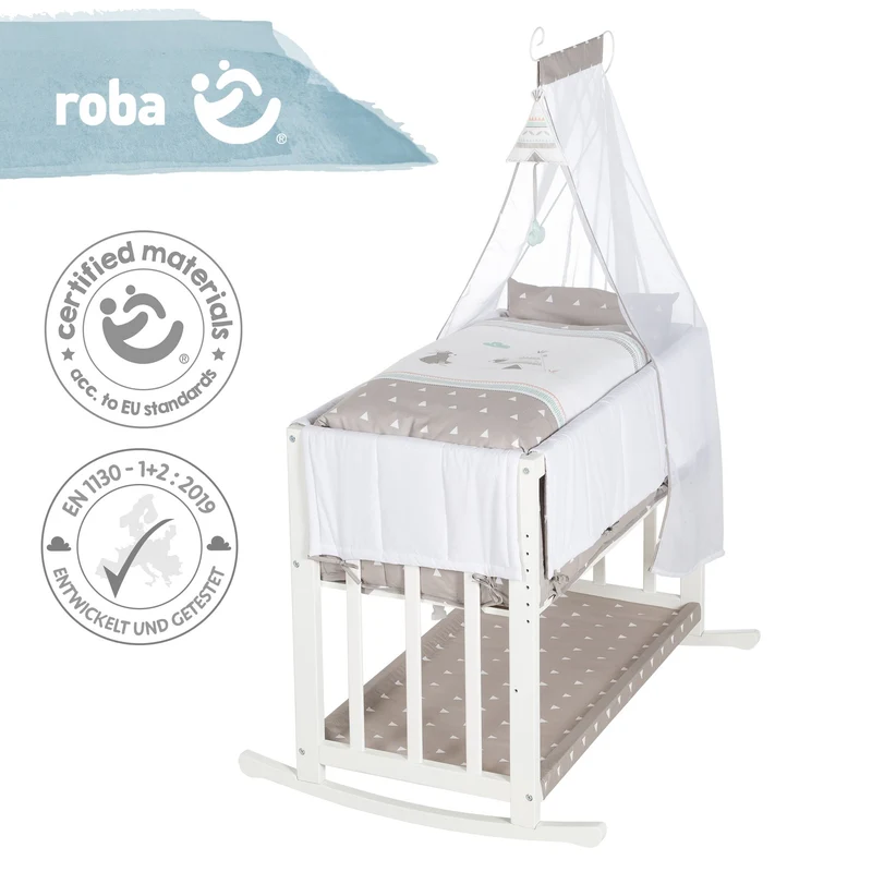 Stuben- & Beistellbett "Indibär" – 4 in 1, Babybett, Wiege & Kinderbank