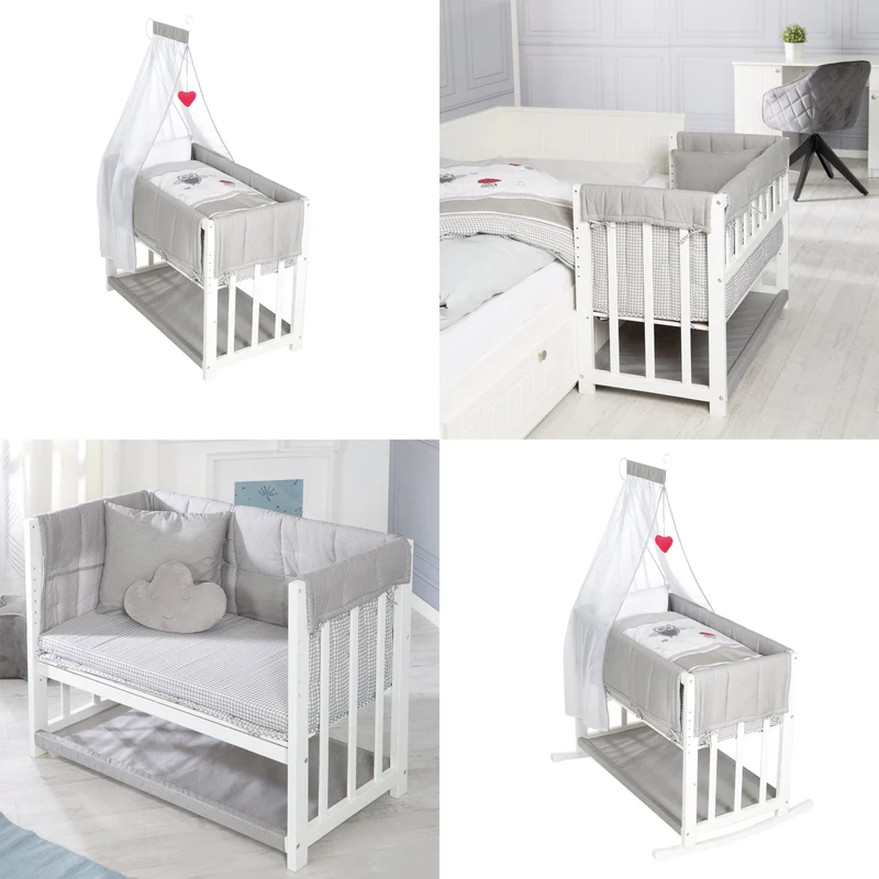 Stuben-/Beistellbett "Adam & Eule" – 4 in 1, Babybett, Wiege & Kinderbank