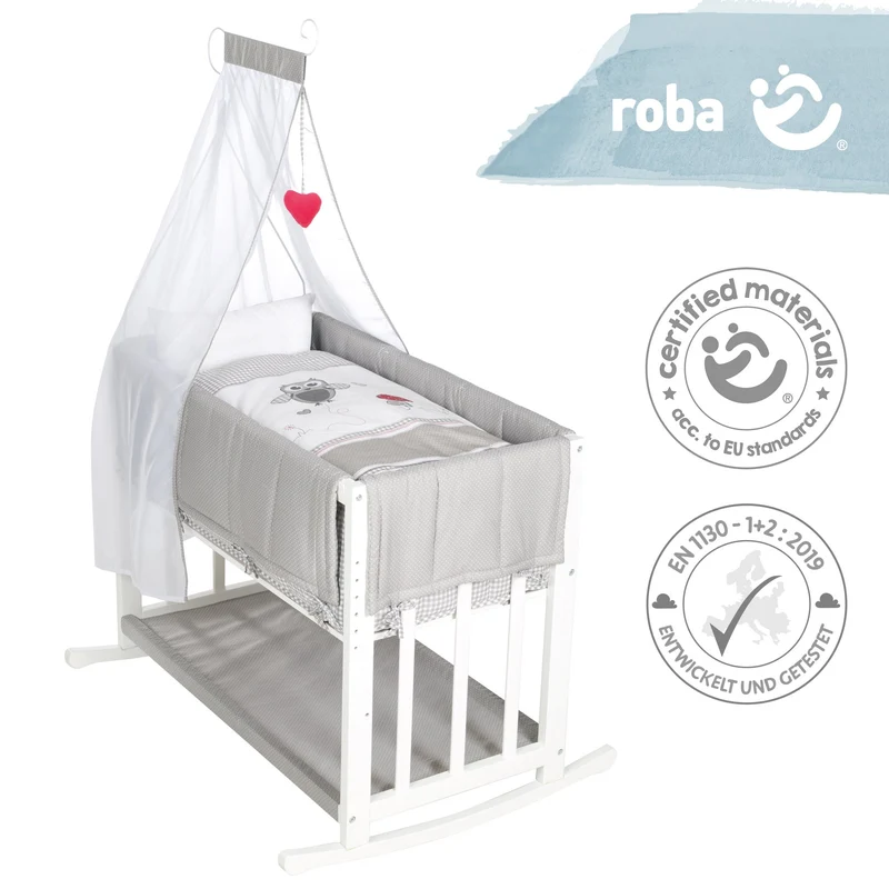 Stuben-/Beistellbett "Adam & Eule" – 4 in 1, Babybett, Wiege & Kinderbank