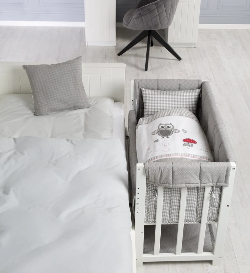 Stuben-/Beistellbett "Adam & Eule" – 4 in 1, Babybett, Wiege & Kinderbank