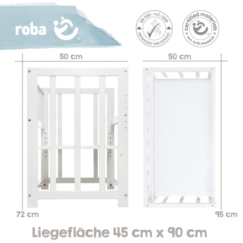 Stuben-/Beistellbett "Adam & Eule" – 4 in 1, Babybett, Wiege & Kinderbank