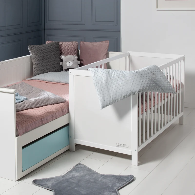 Beistellbett 60 x 120 cm – weiß, inkl. Lattenrost, Matratze & 5 Schlupfsprossen